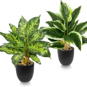 Pack of 2 Artificial Plants Like Real, 39 cm Artificial Plants in Pot, Table Decoration, Green Plants for Living Room, Office, Plastic Decorative Plant for Home Indoor (White Border +