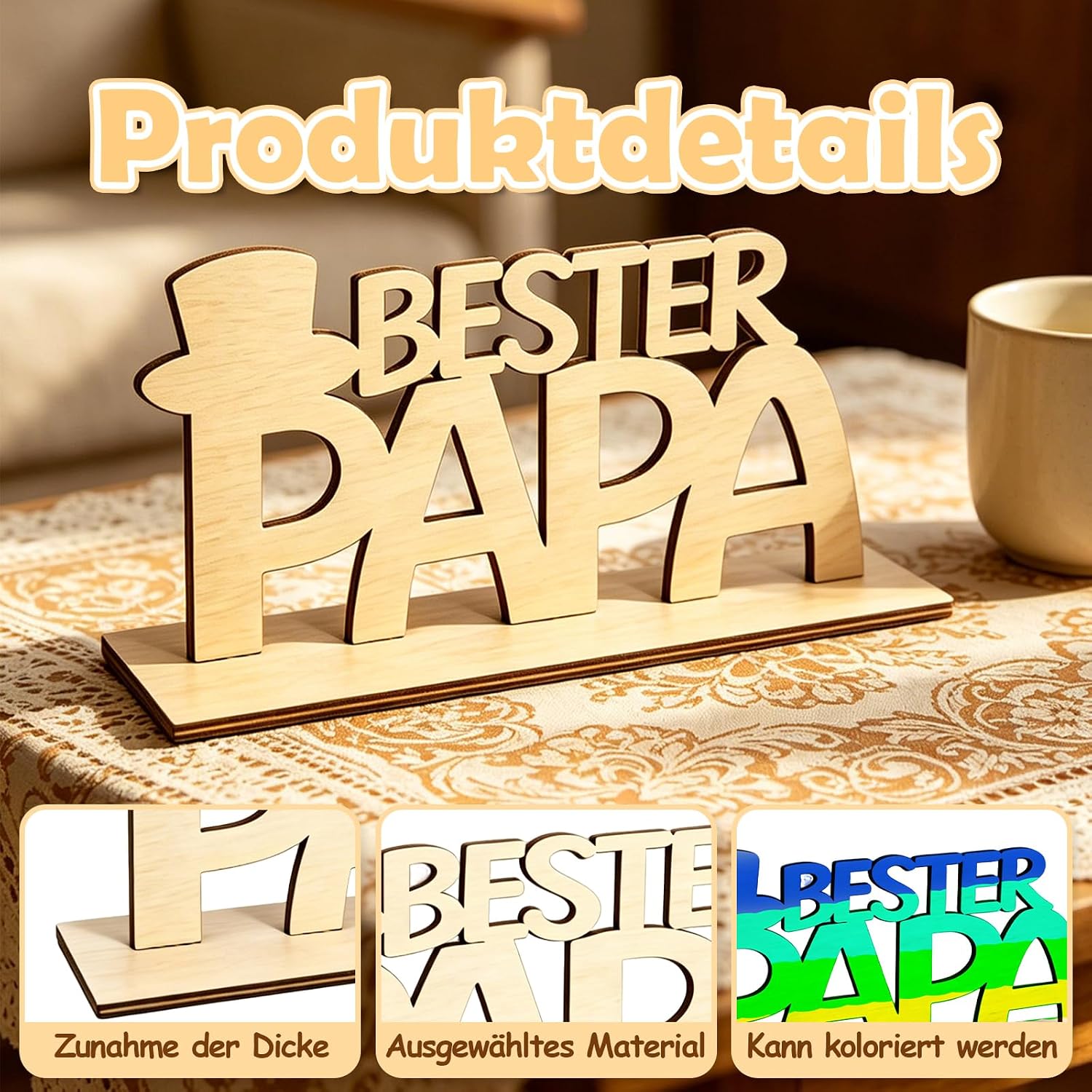 MOAZIFI Best Dad Gifts, Wooden Decoration and Stickers, DIY Dad Gift Birthday, Father's Day Gift, Christmas Gifts, Craft Desktop Decoration for Daughter, Son and Father – Bild 3