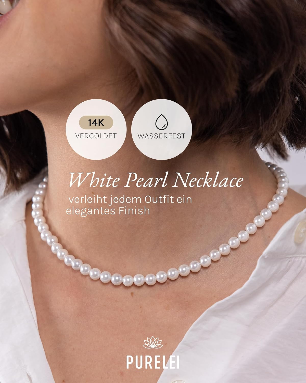 Purelei White Anxiety Fidget Pearl Kette (Gold) – Wasserfeste Halskette aus langlebigem Edelstahl – Necklace mit Seashell Pearls – Modeschmuck für deinen individuellen Look – Perlenkette Damen – Bild 2