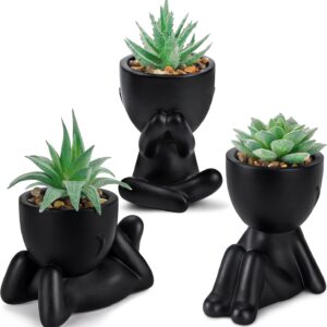 BTSD-home Artificial Plants in Black Flower Pots for Bedroom Home Decor 3 Pcs
