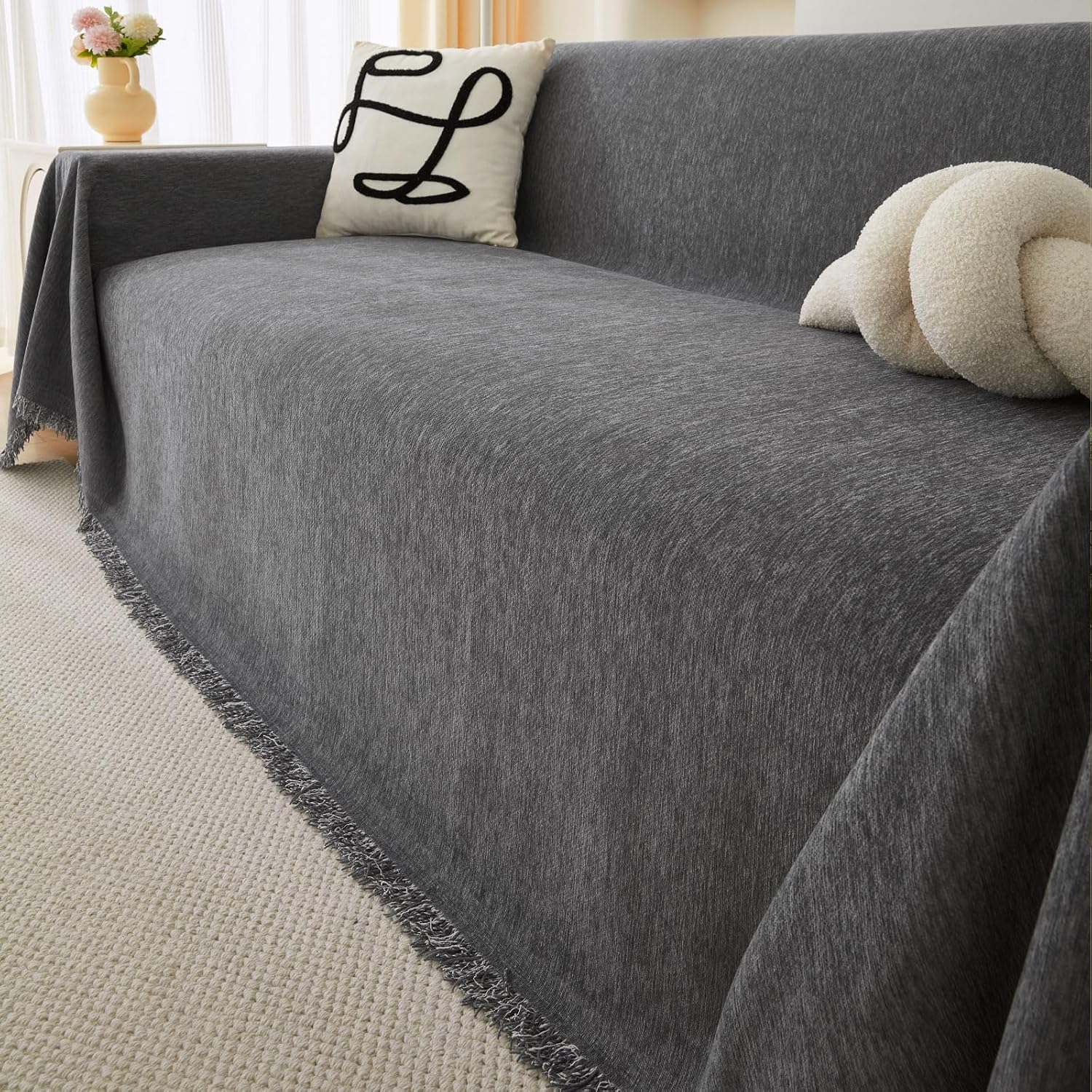 Sofa Cover 2025 Universal Non-Slip Sofa Throw, Sofa Protective Cover 1/2/3/4 Seater for Living Room, Dark Grey Sofa Cover