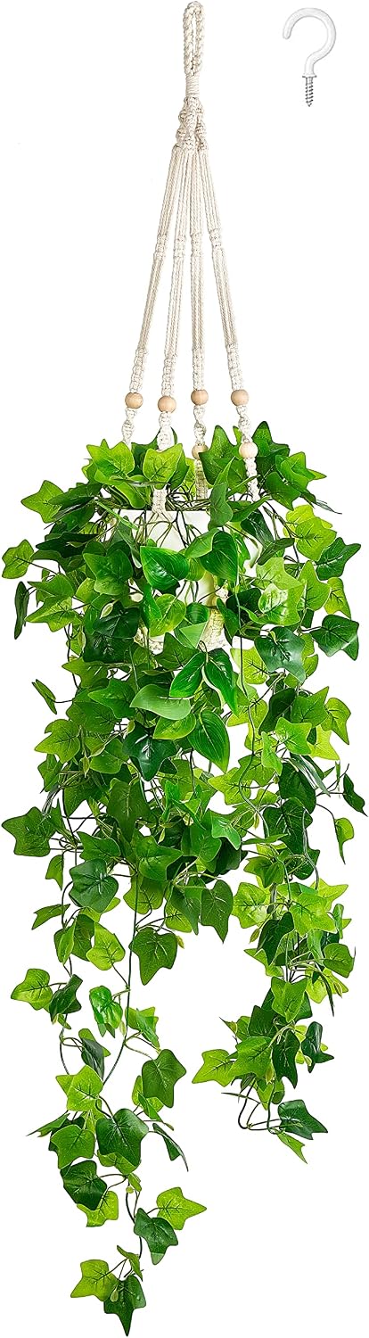 Dahey Hanging Plants Artificial Decoration Macrame Plant Hanger with Artificial Vines in Pots Green for Wall, Ceiling, Bedroom, Bathroom, Artificial Hanging Plants, Home Decoration