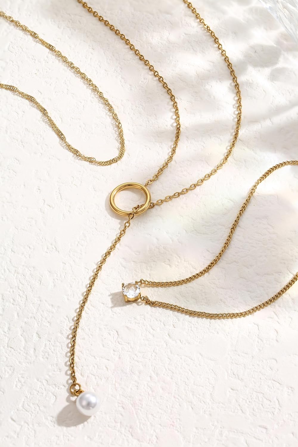 Chriscoco 2-3 Pieces Women's Gold Chain Gold Waterproof 18 K Gold-Plated Chains Set Stainless Steel Chain Gold Chain with Pendant Pearl Necklace CZ Gold Chain Women – Bild 5