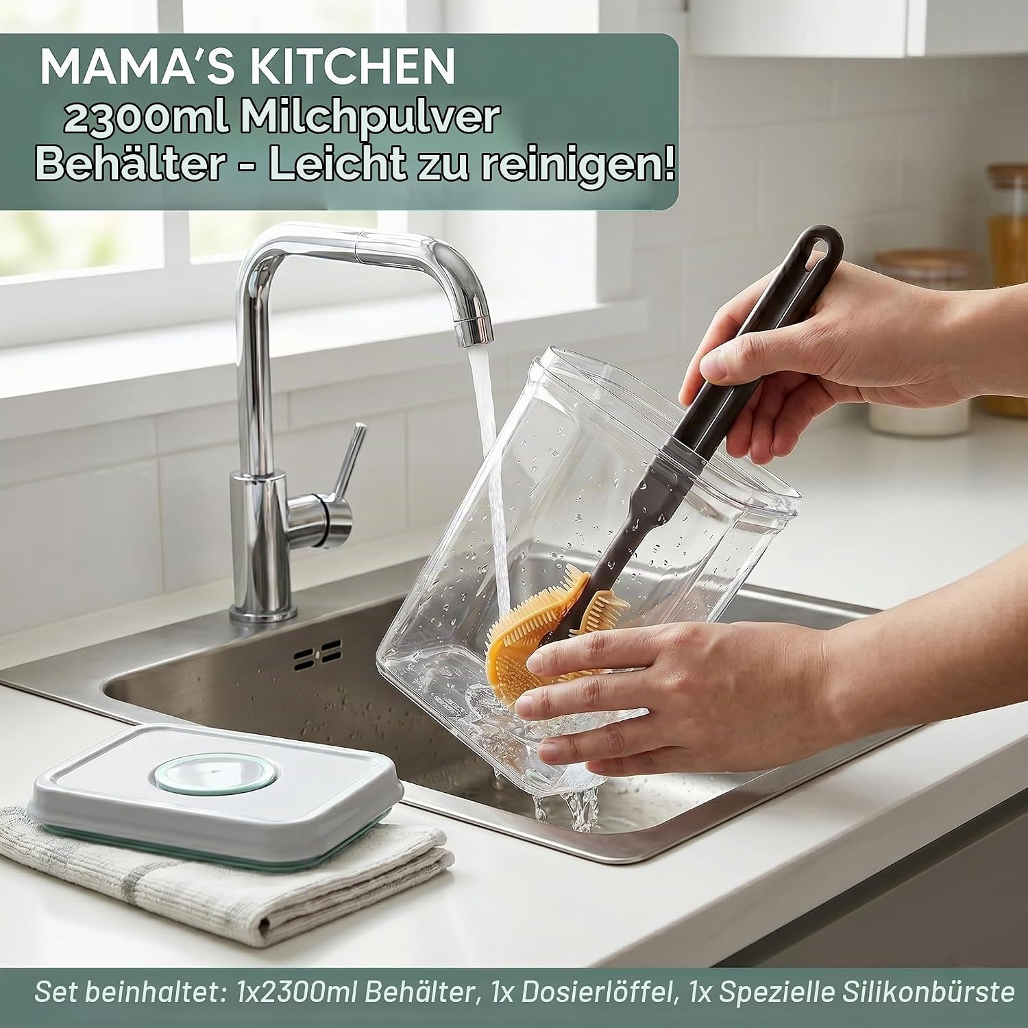 Milk Powder Dispenser 2300 ml Transparent with Spoon and Brush – Bild 7