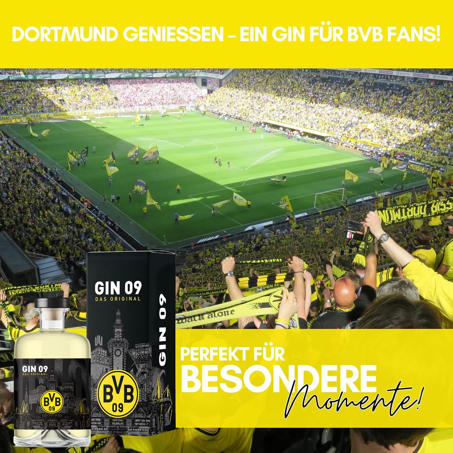 BVB Gin 09 - The Original | with Gift Packaging | Fan Item, Men, Women, Christmas | Excellent Gin of BVB09 | Gift Idea, Borussia Dortmund Fans | 500 ml Single Bottle, 43% Vol – Bild 2