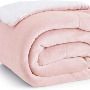 Bedsure Sherpa Cuddly Blanket, Fluffy 150 x 200 cm, Sofa Blanket, Pink