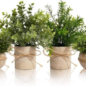 YVONNEYI 4 Small Artificial Plants in Pot - Eucalyptus, Rosemary & Grass