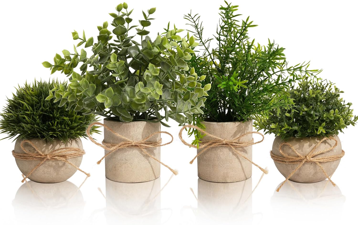 YVONNEYI 4 Small Artificial Plants in Pot - Eucalyptus, Rosemary & Grass