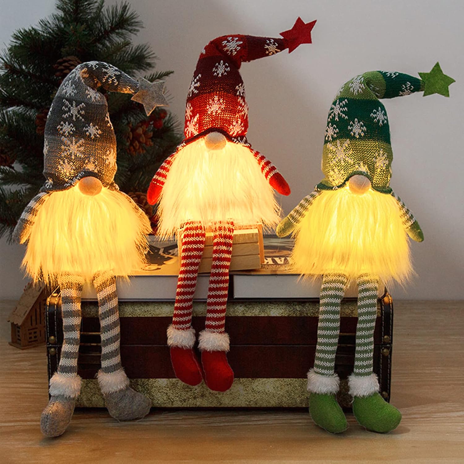 Pack of 3 Christmas Decoration Indoor Gnome Christmas Gnome with LED for – Bild 9