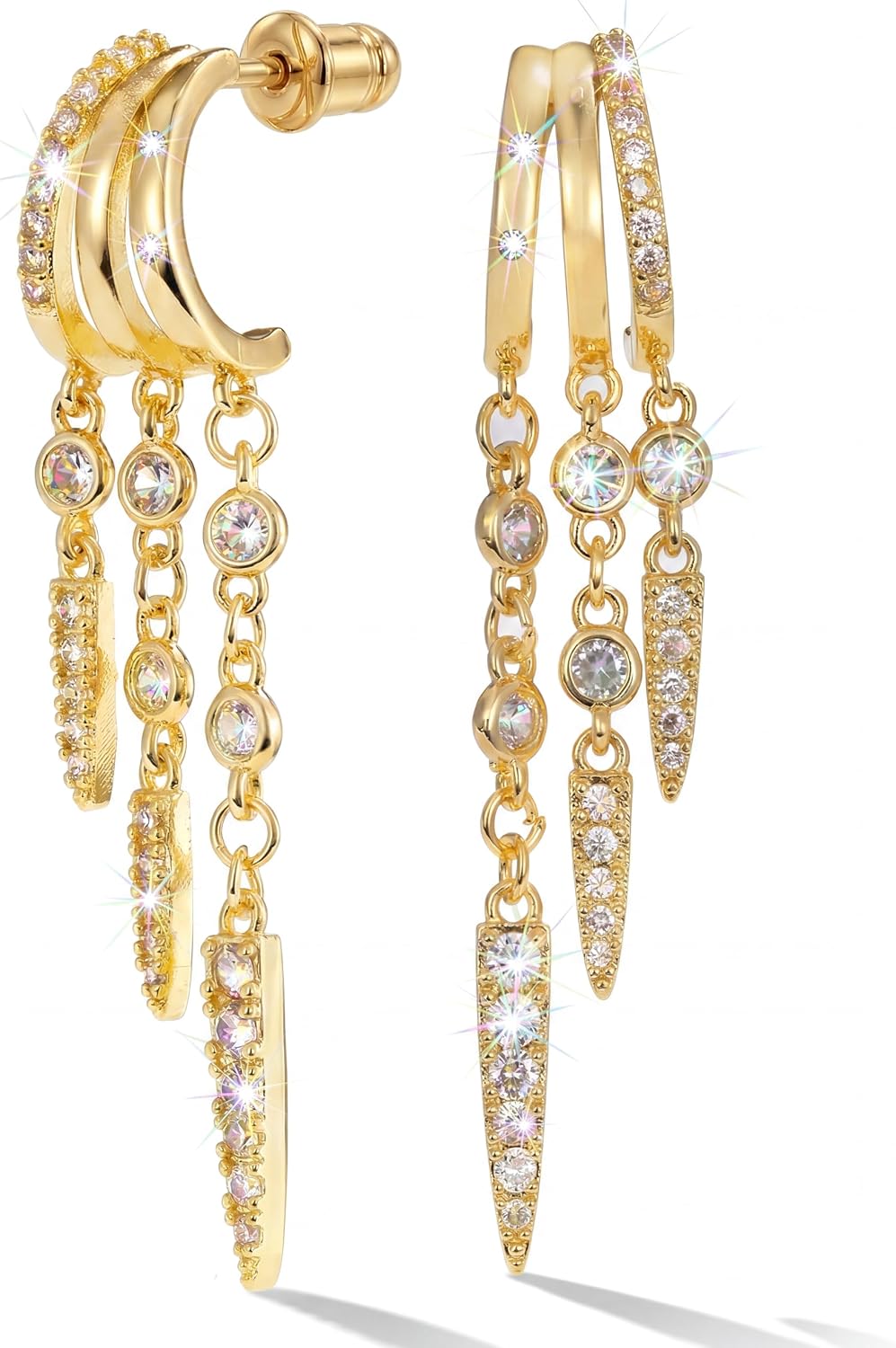 MUMREUES Ohrringe Gold Hängend 14 Karat Vergoldet Ohrringe Creolen Damen Stecker Hypoallergen Wasserfest Minimalistische Minimalist Elegant Quasten Ketten Schmuck Geschenke