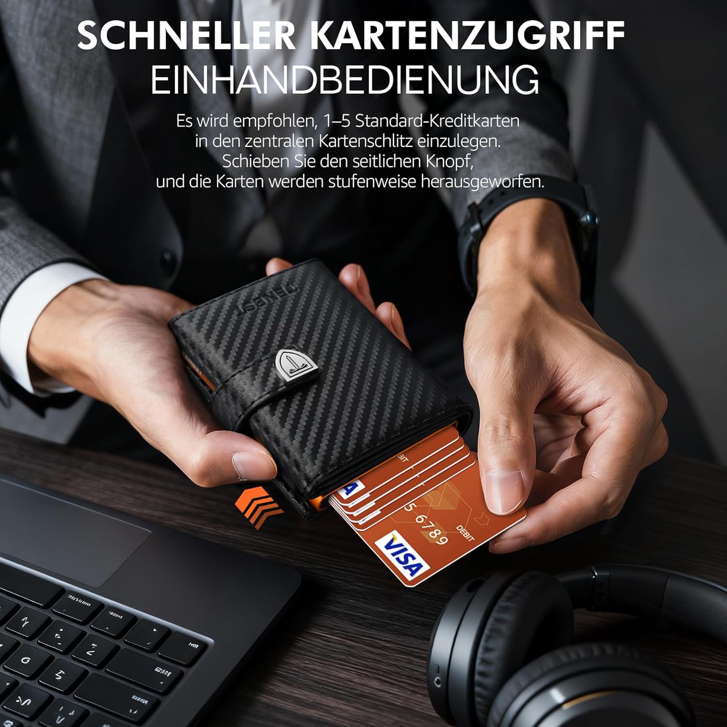 TENBST Men's Ultra Thin Wallet with Coin Compartment & RFID Protection, Premium Slim Wallet, Luxury Wallet Card Case for 10 Credit Cards, Gifts for Father's Day - Black & Orange – Bild 5