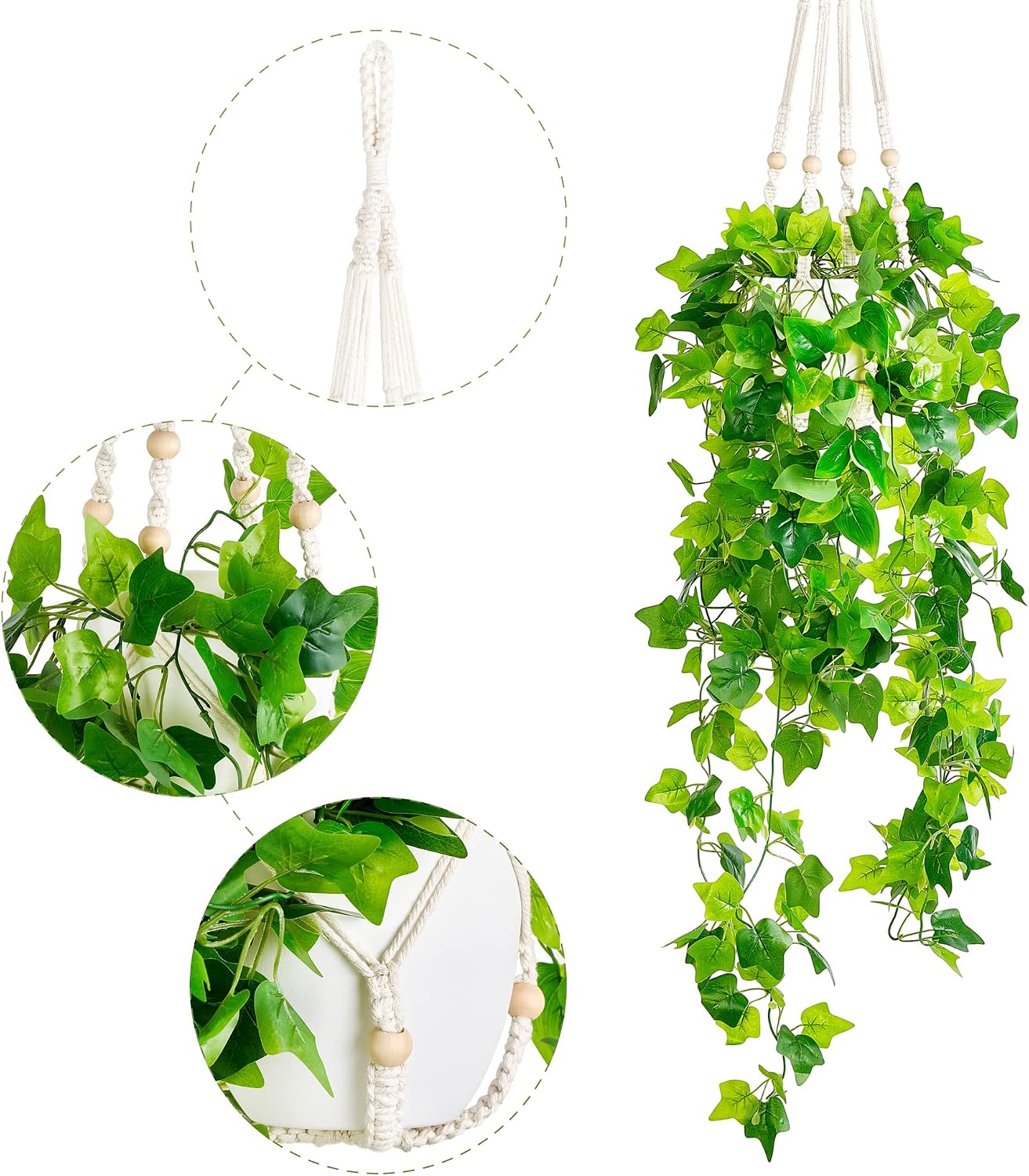 Dahey Hanging Plants Artificial Decoration Macrame Plant Hanger with Artificial Vines in Pots Green for Wall, Ceiling, Bedroom, Bathroom, Artificial Hanging Plants, Home Decoration – Bild 5