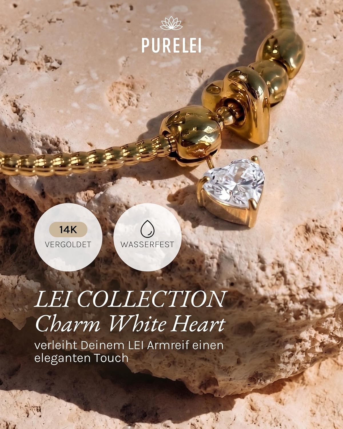 Purelei LEI Charm - Waterproof Charm Pendant Made of Stainless Steel (14K Gold-Plated) for the LEI Bracelet - Combinable Jewellery for Your Individual Look – Bild 2