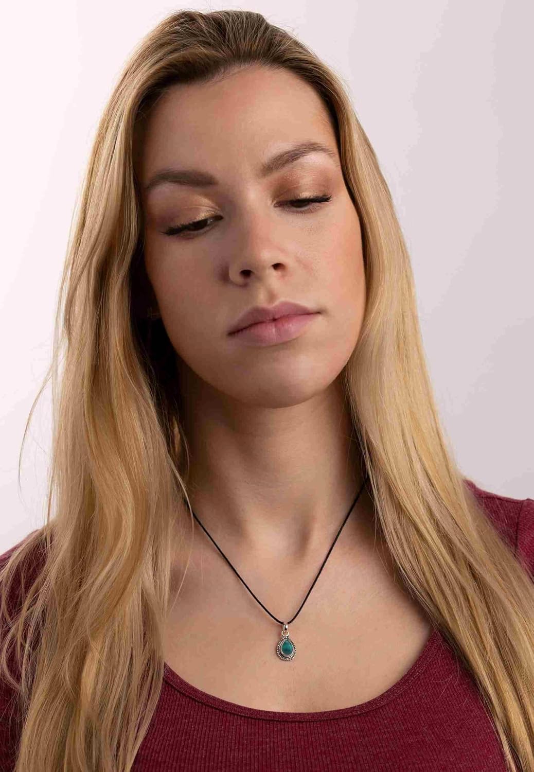 mantraroma Kettenanhänger Edelstein an Band Silber 925 echt für Damen – Bild 2
