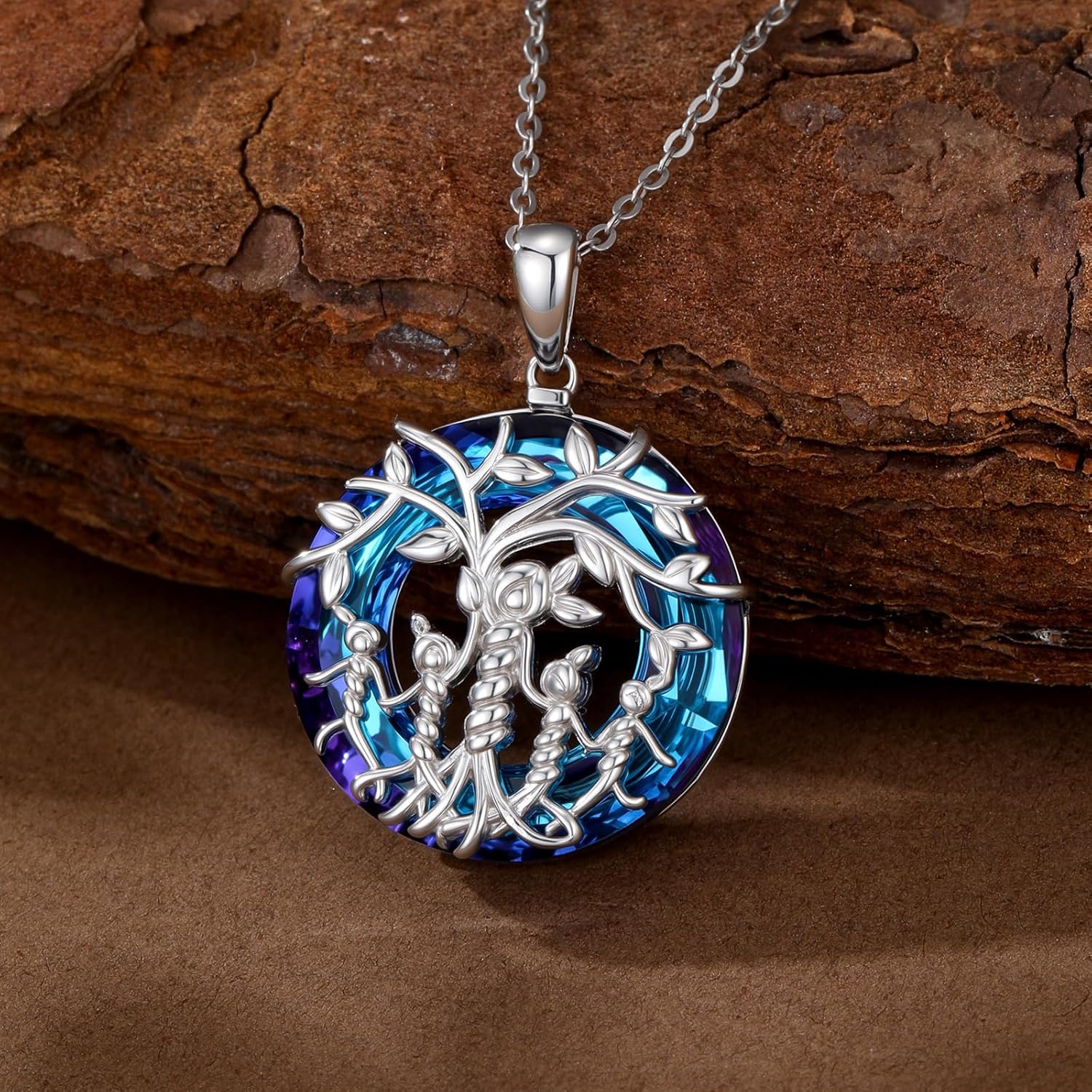 Women's Tree of Life Necklace 925 Sterling Silver Mother Children Daughter Son Tree of Life Family Heart Pendant Jewellery Gifts for Mum Girls – Bild 4