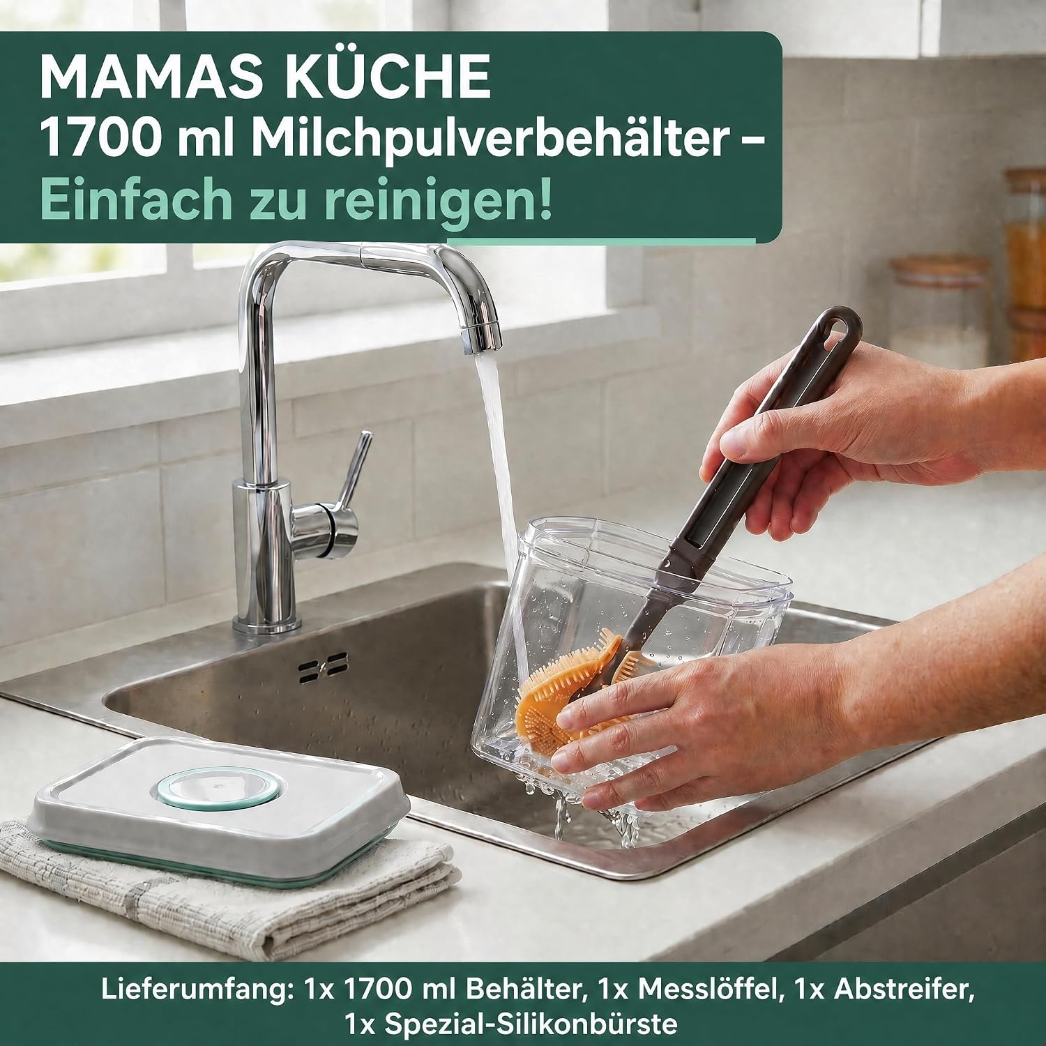 Milk Powder Dispenser 1700 ml Transparent with Spoon and Brush – Bild 6