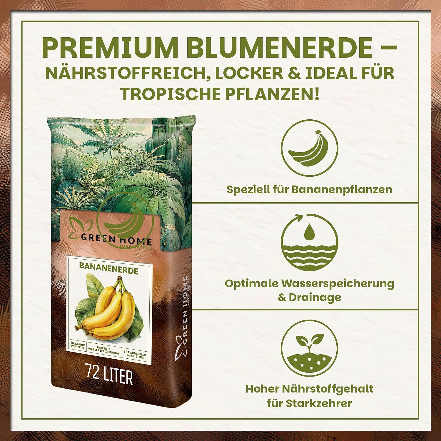 Green Home Banana Soil 72L - Soil for Bananas and Tropical Plants | Potting Soil with Long-Lasting Fertiliser | With Perlite, Coconut Fibres & Bark Humus | Soil for Raised Bed, Pot & Garden, pH 5.8 – Bild 2