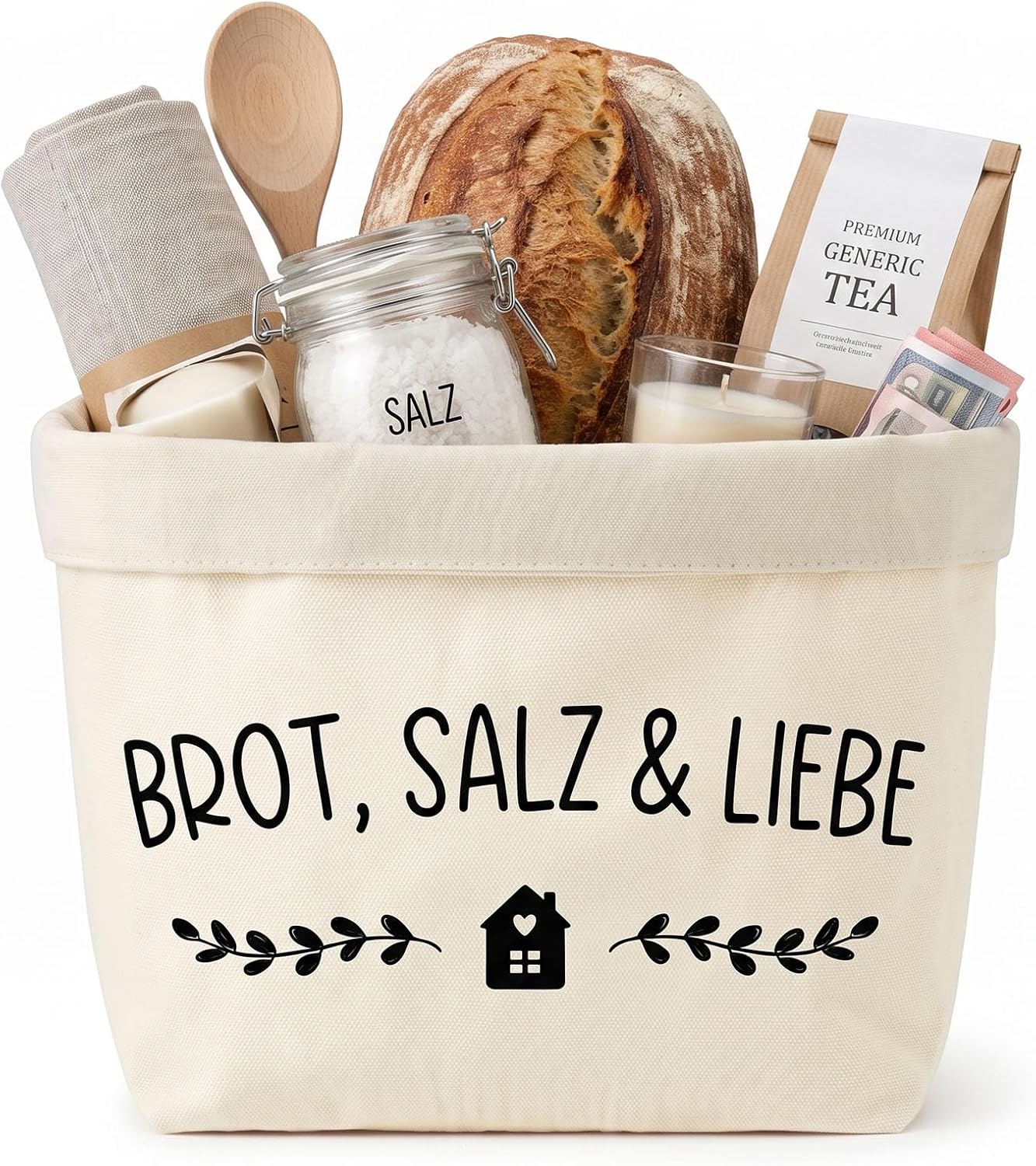Bread Basket Fabric as Housewarming Gifts, House House Bread Basket, Modern Bread Bag, Bread Bag, Linen Bread and Salt Gift for New Home (BrotSalzLiebe)