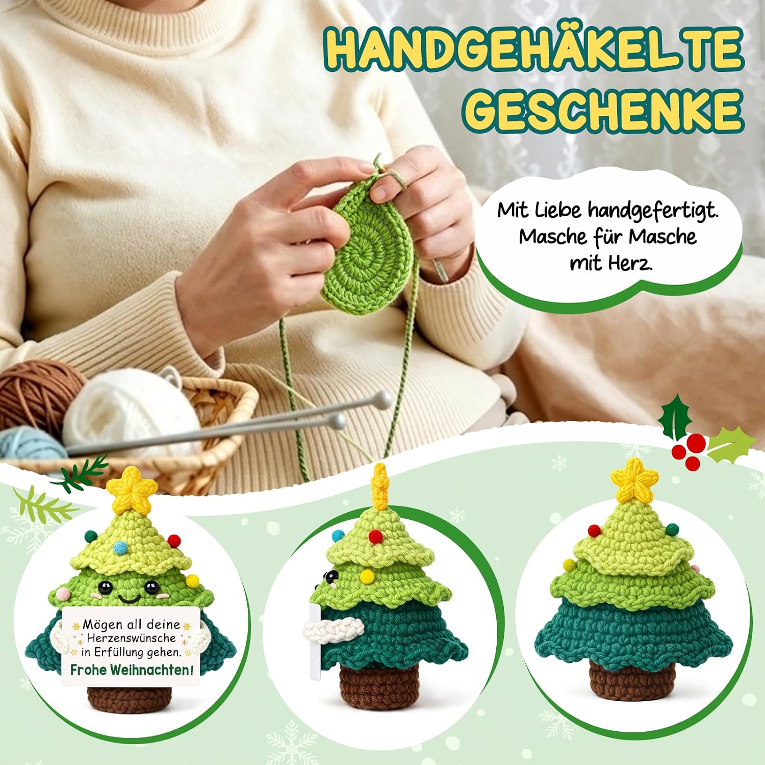 Gifts for Women Men - Hand Crocheted Christmas Tree, Lucky Charm, Christmas Gifts for Girlfriend, Boyfriend, Grandma, Grandpa, Mum, Dad, Colleague, Sister – Bild 5