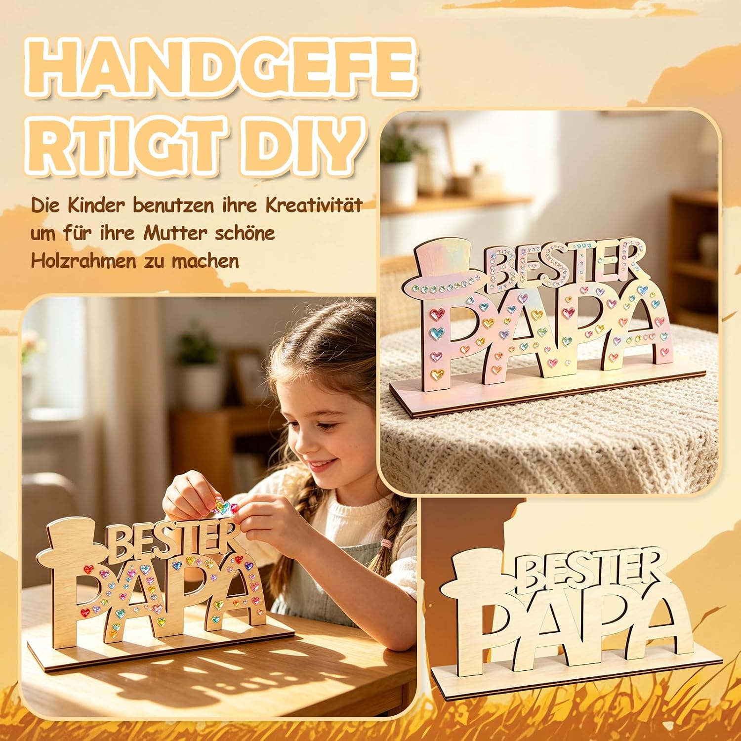 MOAZIFI Best Dad Gifts, Wooden Decoration and Stickers, DIY Dad Gift Birthday, Father's Day Gift, Christmas Gifts, Craft Desktop Decoration for Daughter, Son and Father – Bild 4