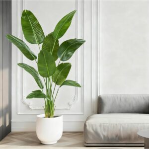 Artificial Bird of Paradise Plant, Faux Banana Leaf Tree for Home Decor, Artificial Plants, Large Indoor Floor Plant with 10 Stems (1, Black Planter, 180 cm)