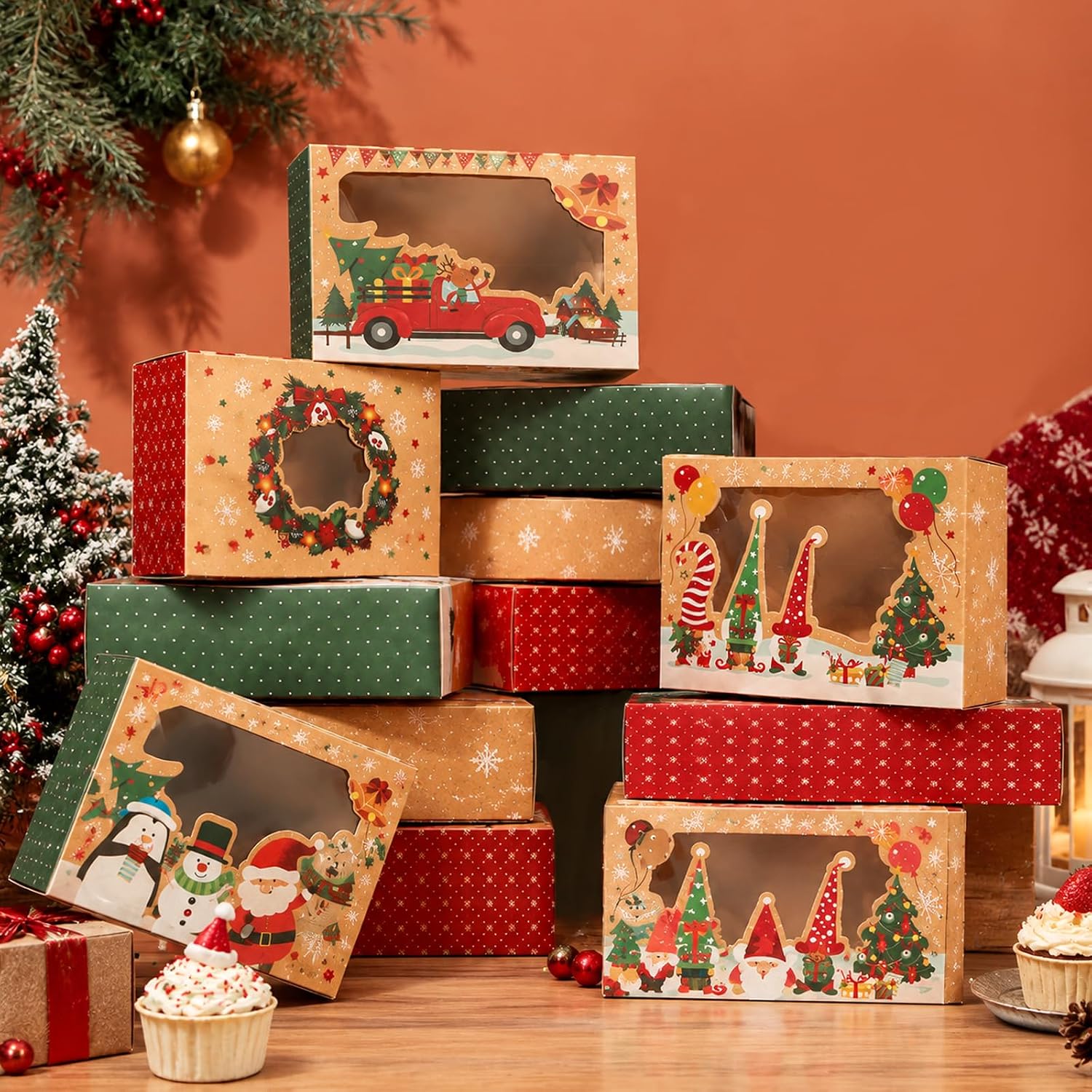 Pack of 12 Christmas Biscuit Boxes with Window Made of Kraft Paper – Bild 7