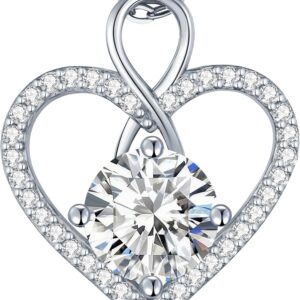 LOUISA SECRET Women’s Infinity Heart Eternal Mini Heart Moissanite Round Necklace 925 Sterling Silver Brithday Gift Valentine’s Day Christmas Day