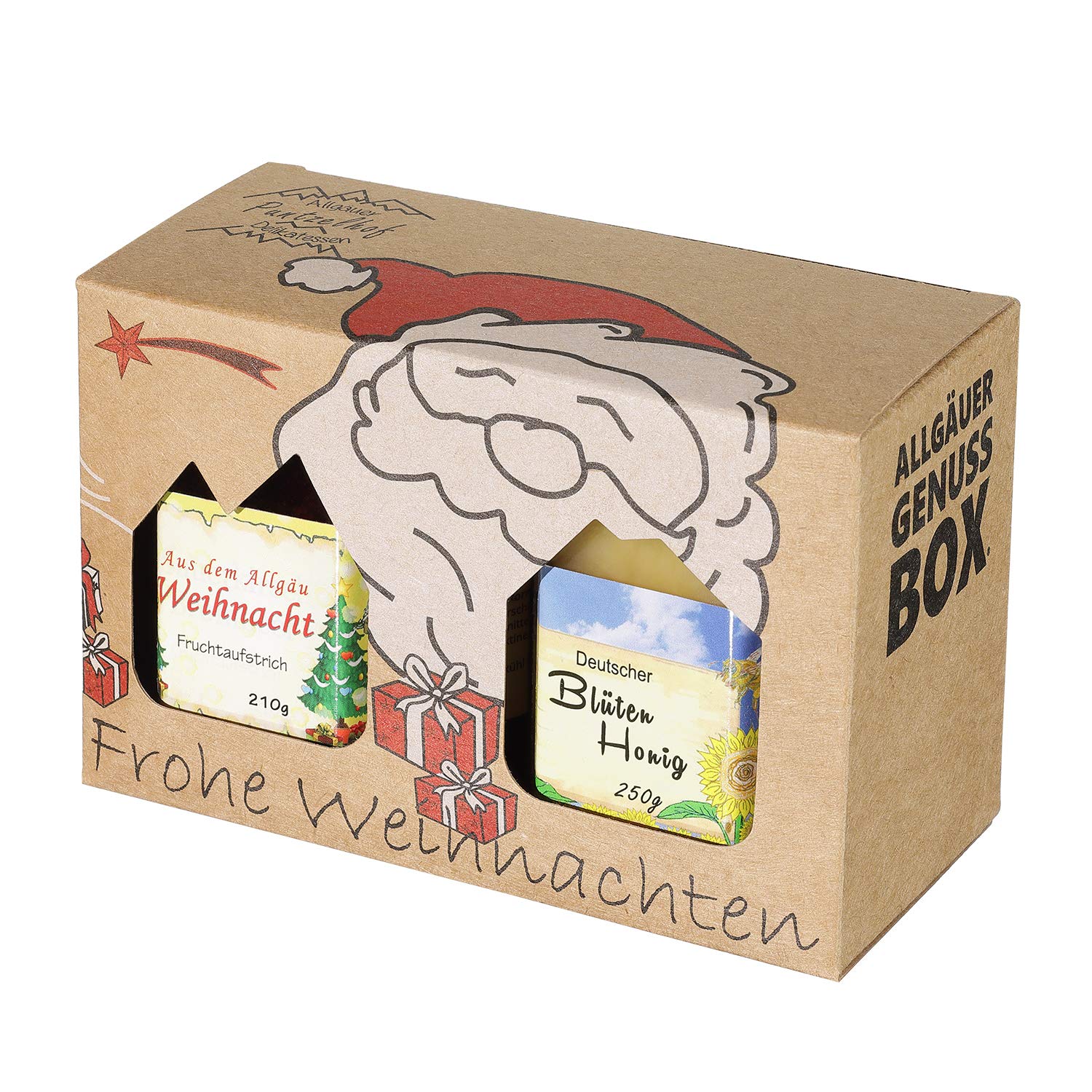 Christmas Treat Box - Delicatessen Gift Set - 210 g Christmas Fruit Spread and 250 g German Honey - Christmas Gift Box