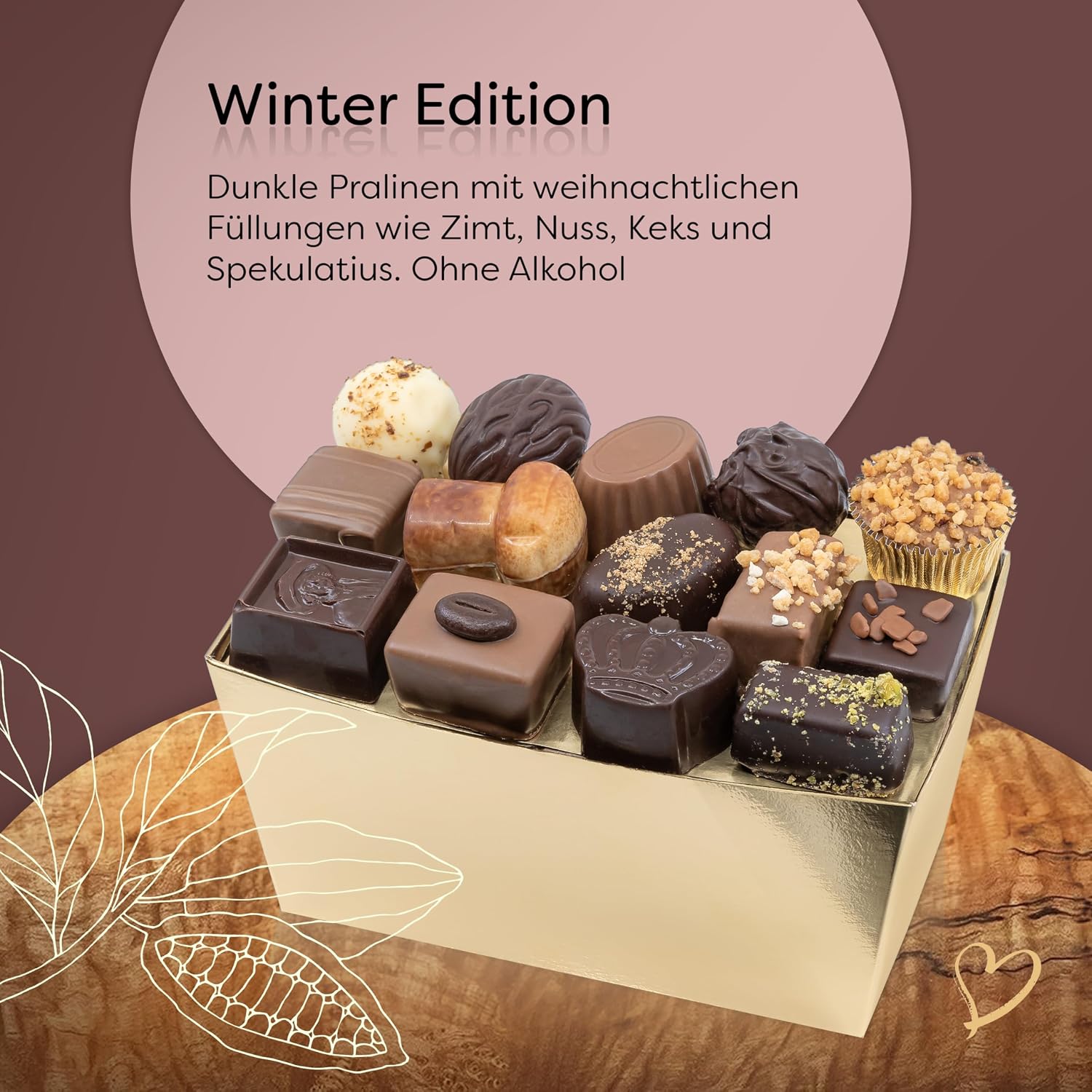 ePralinchen Handmade Belgian Luxury Chocolates, Winter Edition 500 g, Winter Praline Mix with Speculatius, Coffee, Nougat and Much More, Without Alcohol, Delicious Chocolate Made in Belgium – Bild 2
