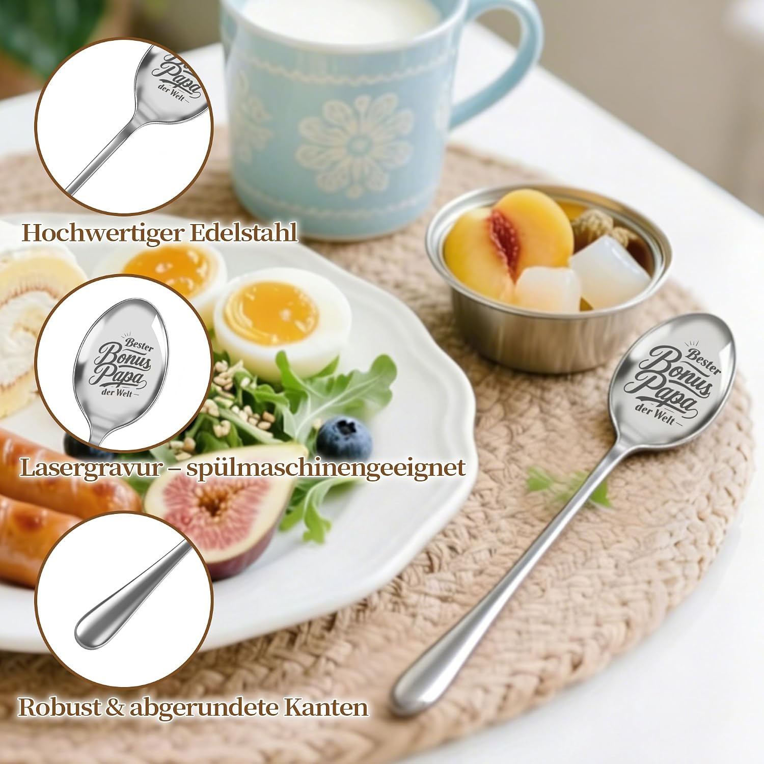 PAPA Gift - Wooden Serving Board, Coaster, Stainless Steel Spoon, Keyring & Greeting Card | Loving Father's Day Gift, Birthday Gift & Christmas Gift for Dad – Bild 3