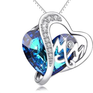 AOBOCO Gift for Mum 925 Sterling Silver Heart Pendant Necklace Mother Jewellery for Women