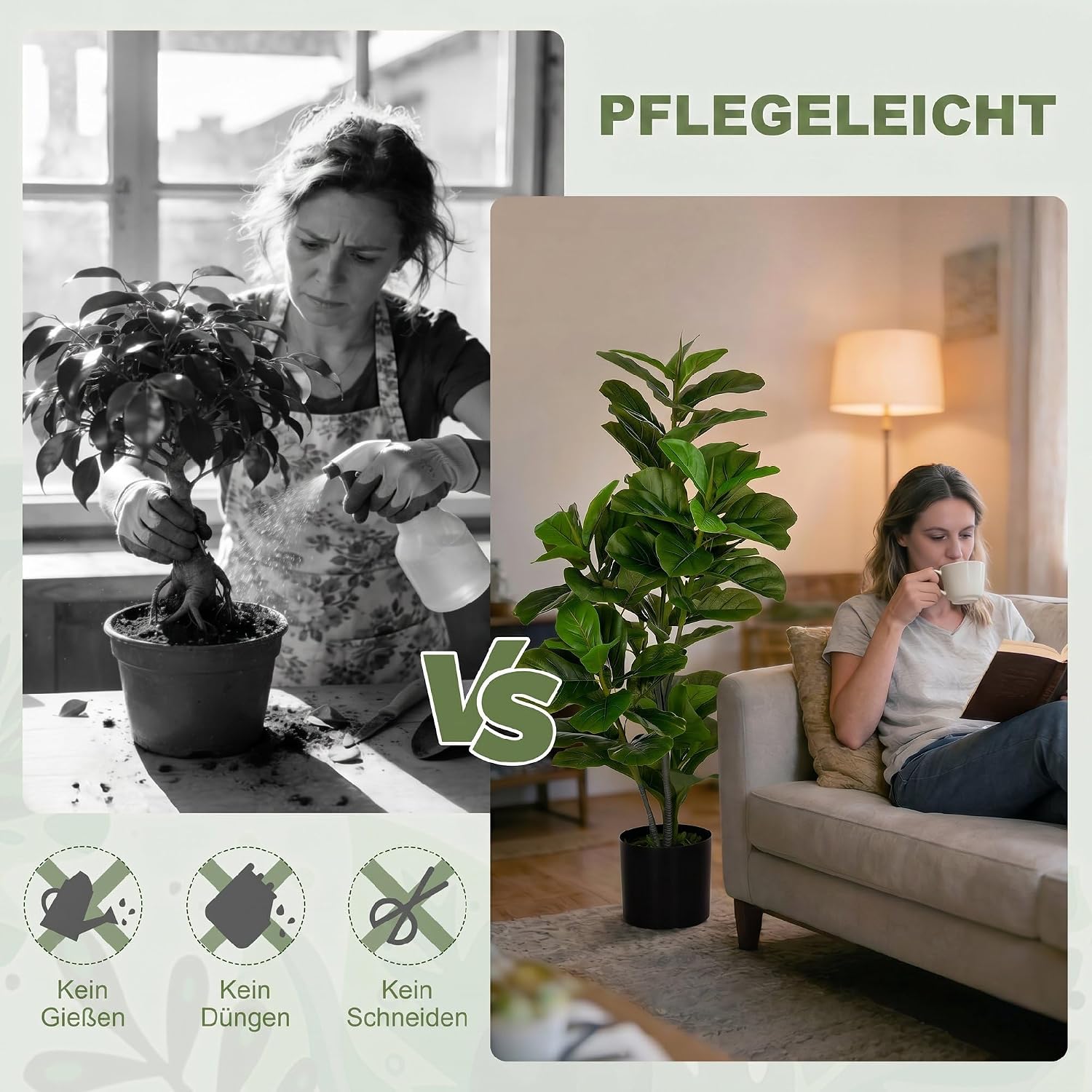 HOMCOM Artificial Ficus Plant 110cm Tall 90 Leaves with Pot Green – Bild 4
