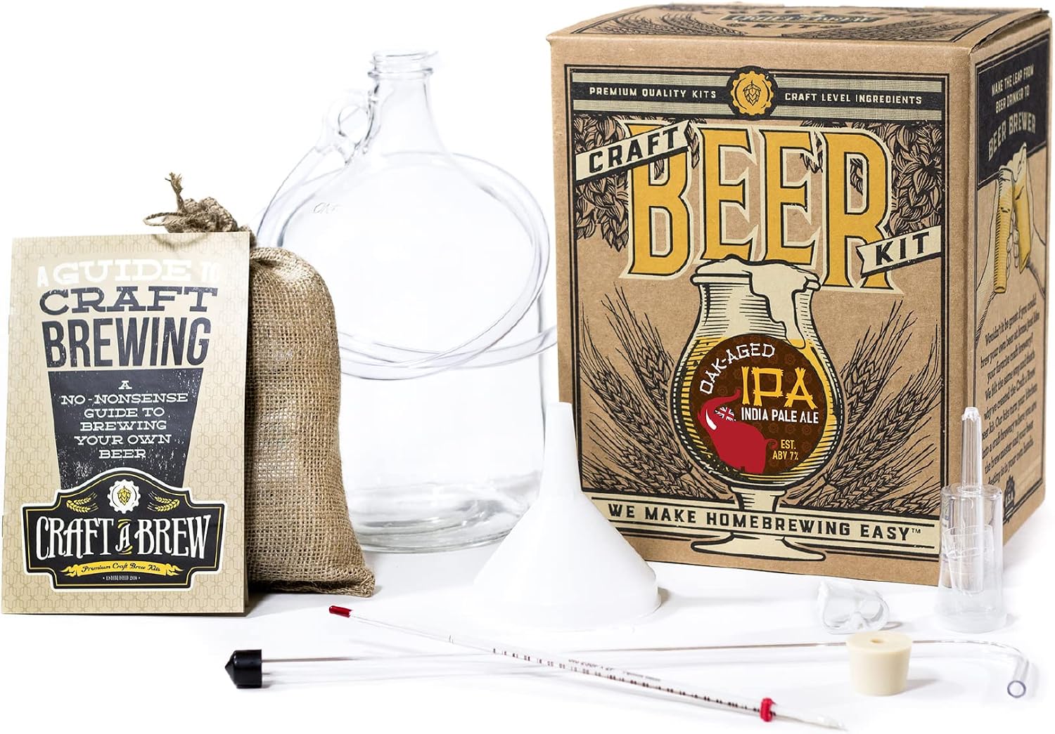 Craft A Brew Home Brewing Oak Aged IPA Reusable Beer Kit - Starter Set 1 Gallon, Clear