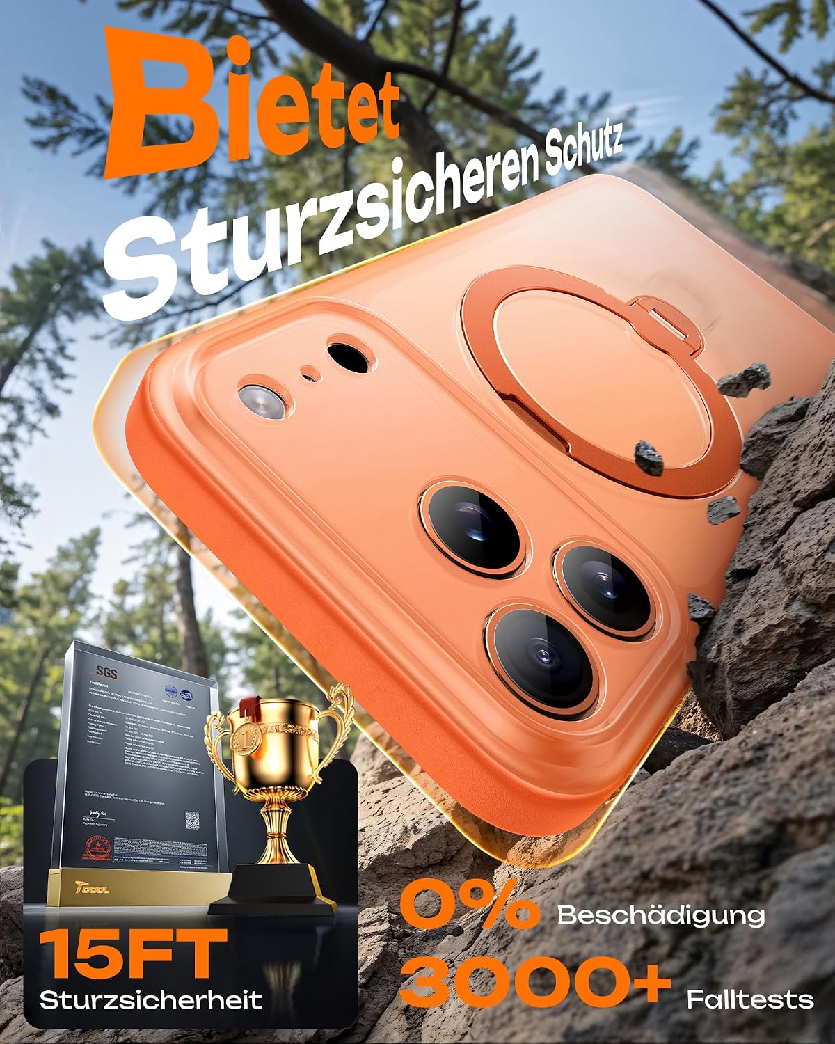 TOCOL für iPhone 17 Pro Hülle mit Ständer, 360° Drehbarem, Orange – Bild 7
