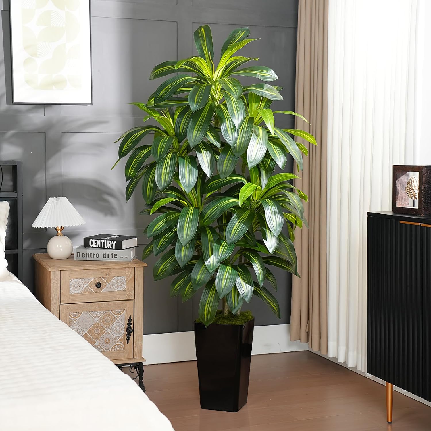 Dracaena Artificial Plant 180 cm with Black Planter, Artificial Palm Tree Large Like Real with 108 Leaves, Artificial Tree for Indoor Decoration, Living Room, Bedroom, Office, Garden, Home – Bild 2