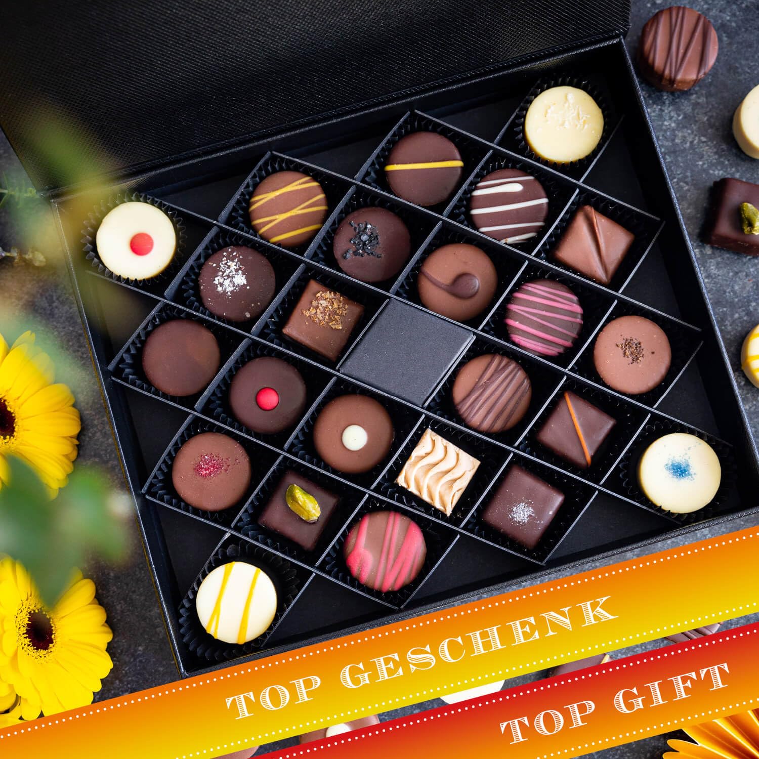 Hallingers Genuss Manufaktur Chocolates Love Gift – Without Alcohol, Handmade from Confectionery Fine Cocoa in High-Quality FirstClass Gift Box "Für Dich", Gift Idea for Men and Women – Bild 3