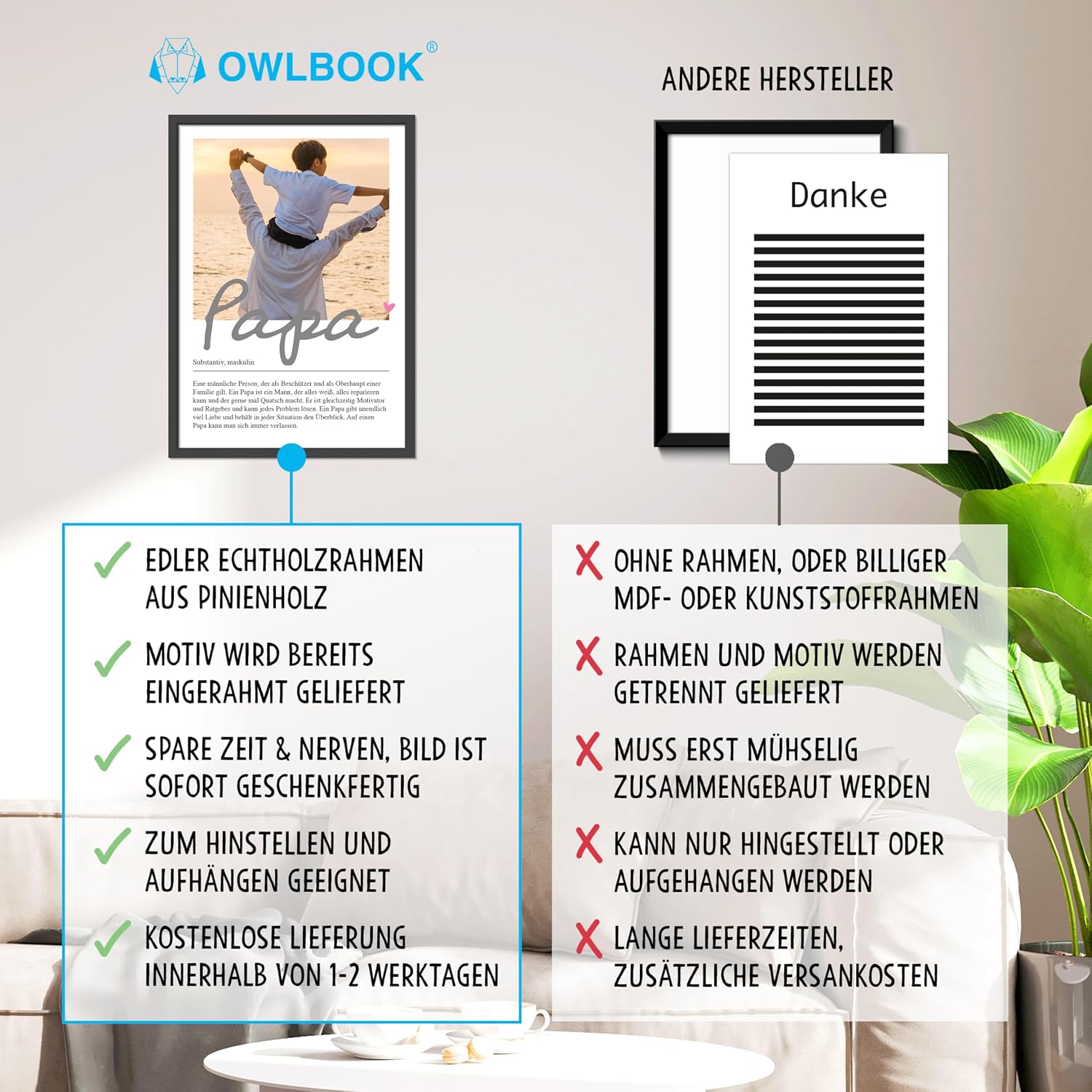 OWLBOOK Personalised Photo Gifts for Dad with Own Photo - Poster Definition Dad - Gift as Birthday Gift Father's Day Gifts | Picture A4/A3 Optional with Frame – Bild 5