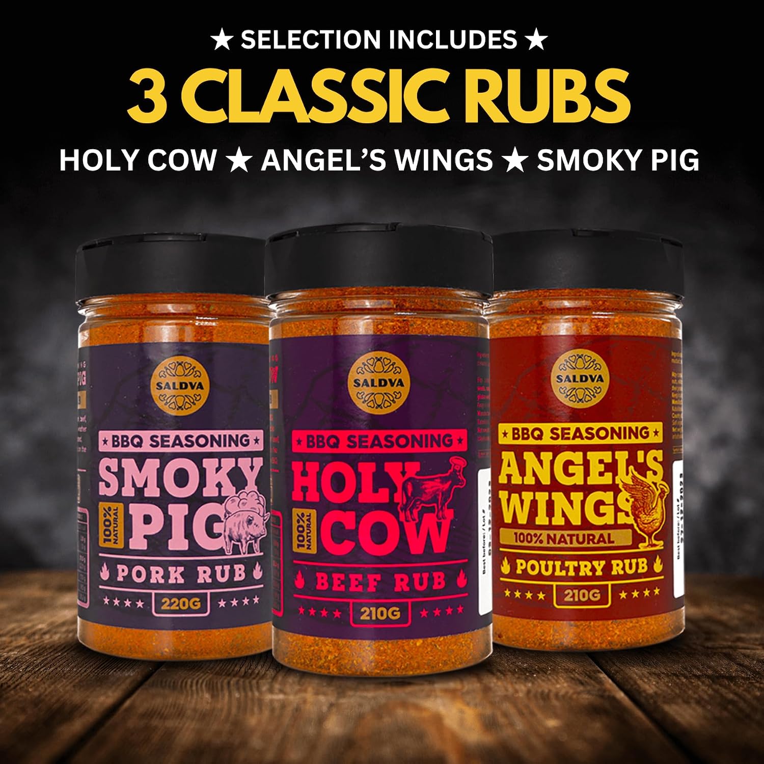 Meat Lovers BBQ Rub Gift Set - Holy Cow, Angel's Wings, Smoky Pig, Sweet Texas, Steak King & Adam's Ribs | Pack of 6 | 100% Natural | Spice Gift for Foodies – Bild 3