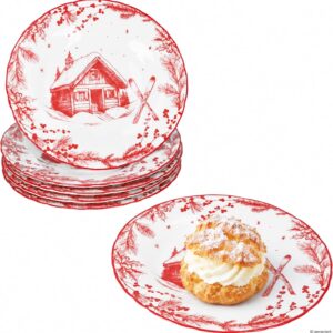 MamboCat Set of 6 Alm Cake Plates Porcelain Christmas Dessert Plates Red