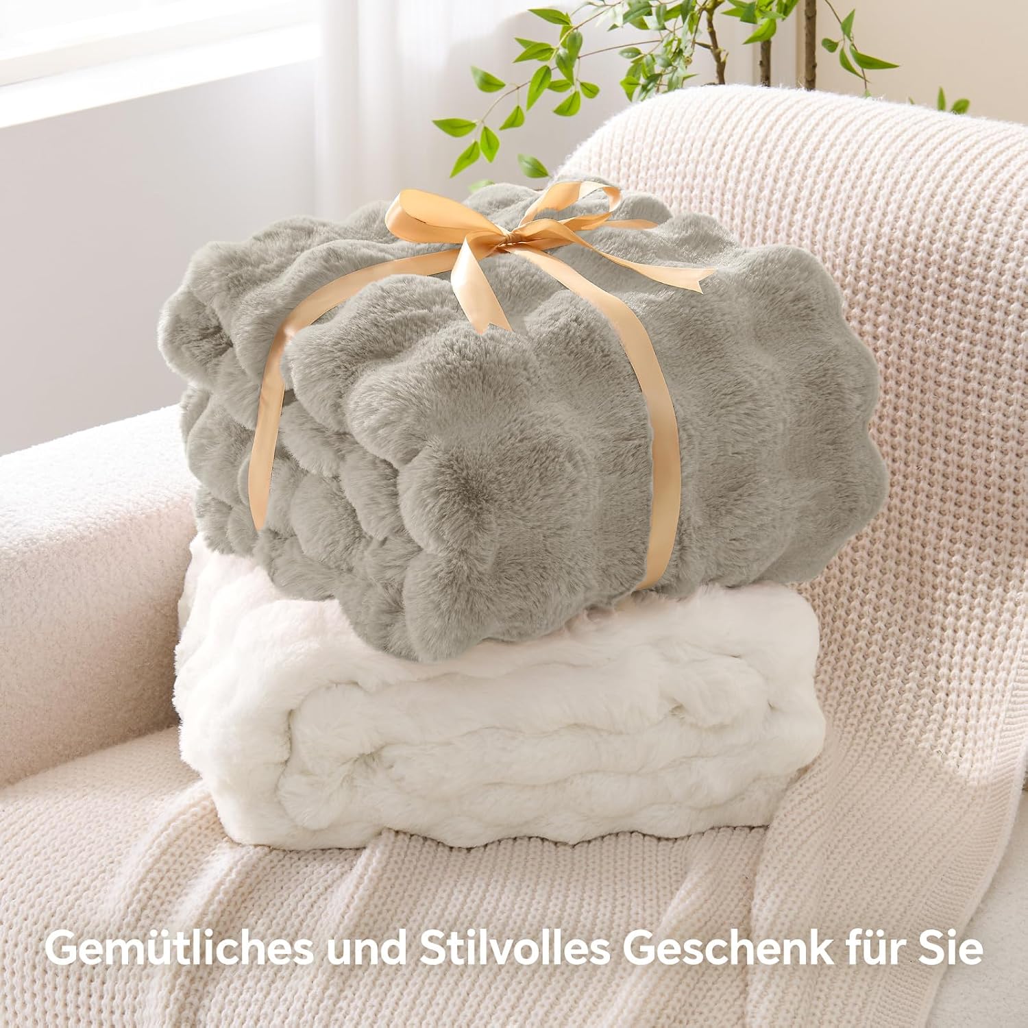 BEDELITE Bubble Faux Fur Cuddly Blanket Fluffy Blanket 150 x 200 cm Cream – Bild 5