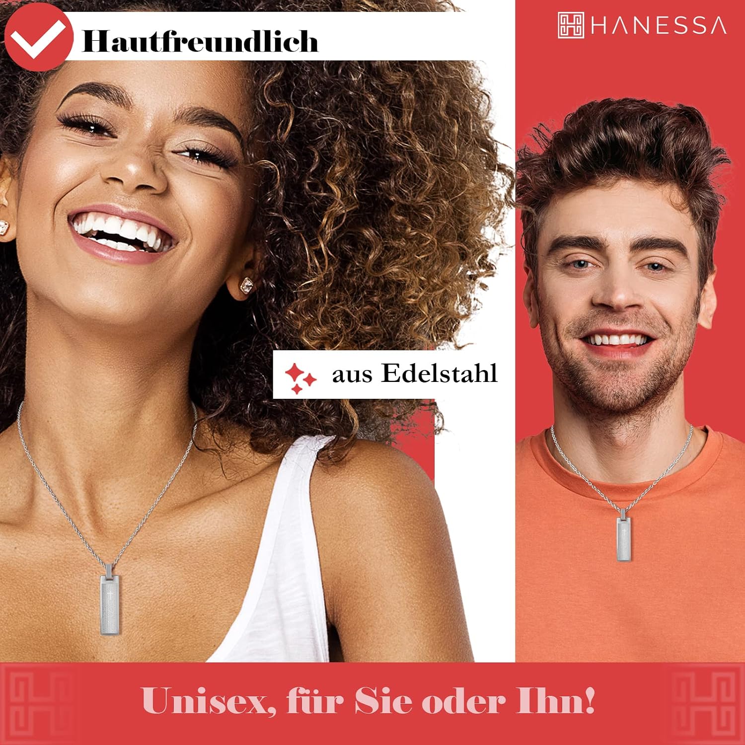 Personalised Necklace with Engraving Stainless Steel 45-60 cm with Pendant Rectangle with "Our Father" (Spanish) in Silver - Necklace Men and Women - Personalised Jewellery for Men and Women – Bild 4
