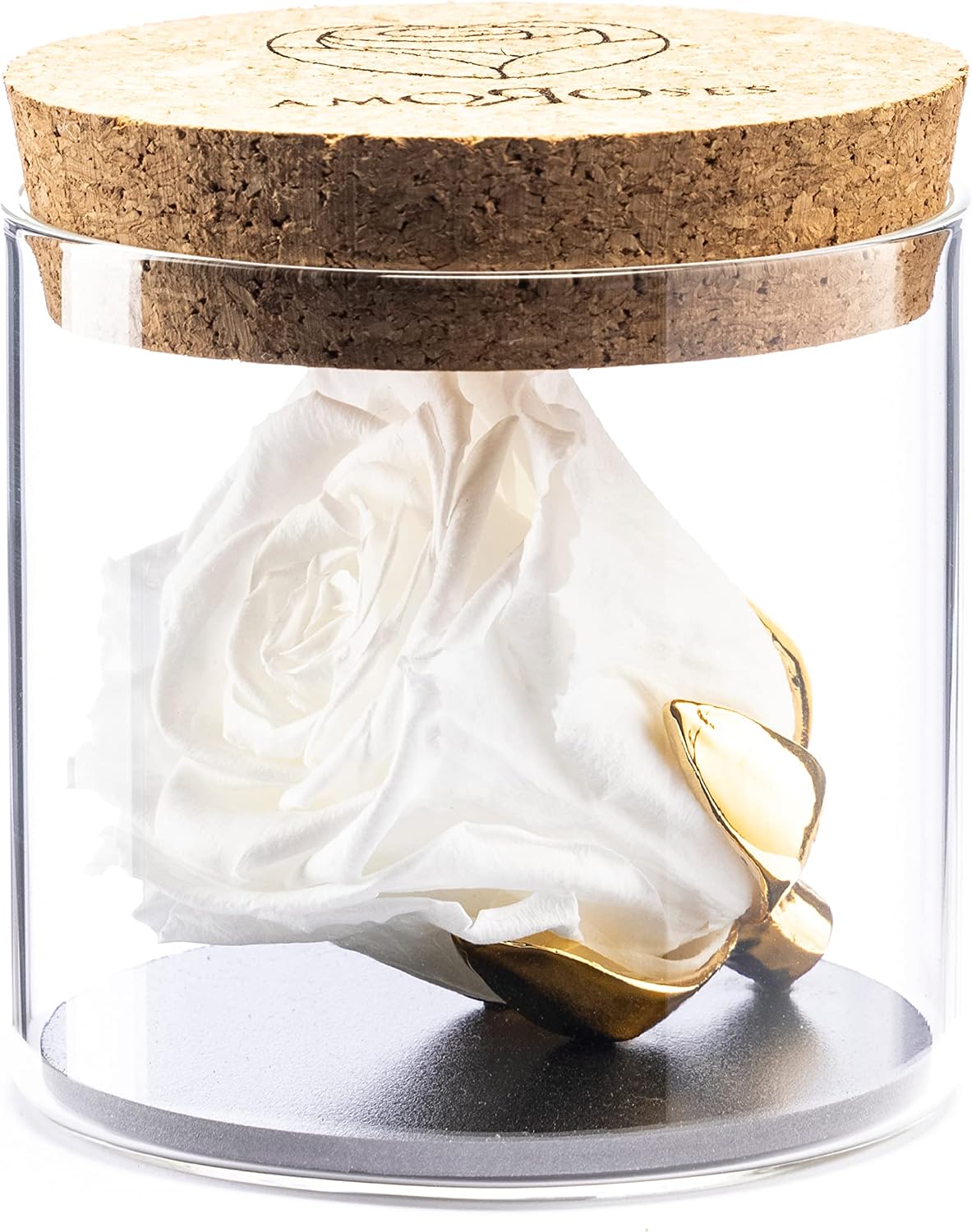 Amoroses Bijou - Eternal Stabilised Rose with 24 Carat Gold-Plated Goblet in Glass Jar Gift Idea