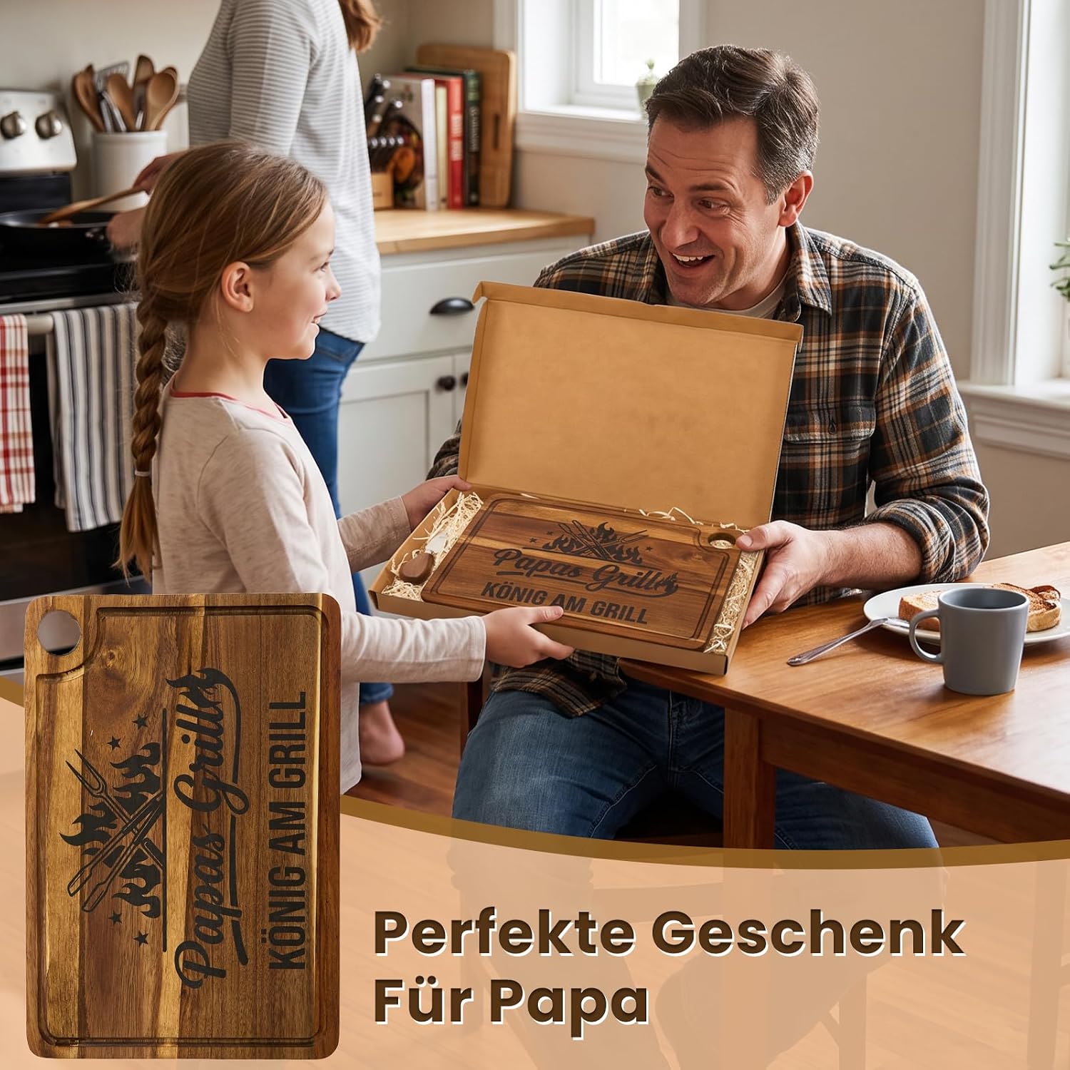 Papa Gifts - Acacia Wood Chopping Board with Cheese Knife, Dad Gift Birthday, Father's Day Gift for Dad, Dad Gift Christmas, Christmas Gifts for Dad – Bild 7