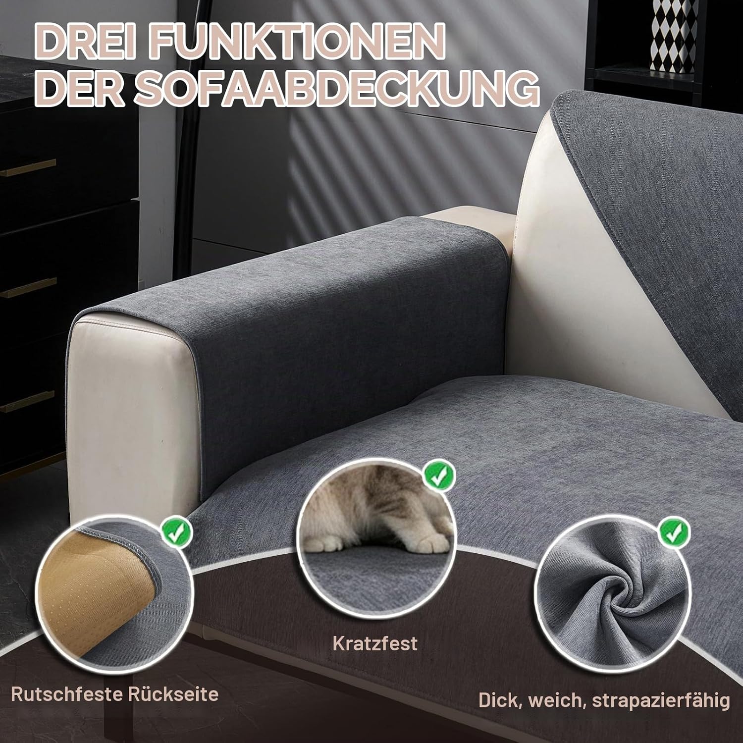 Sofa Cover, Sofa Cover, Sofa Covers for Seat, Sofa Protector Non-Slip, Sofa Cover, Sofa Protection, Cat Dog, Sofa Throw, Couch Cover, U-Shape L Shape for 1 2 3 4 Seater Sofa 70 x 150 cm – Bild 5