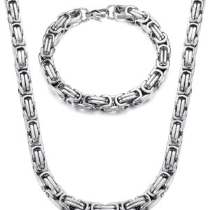CASSIECA Men’s Byzantine Chain Necklaces Stainless Steel 8 mm Pack of 2