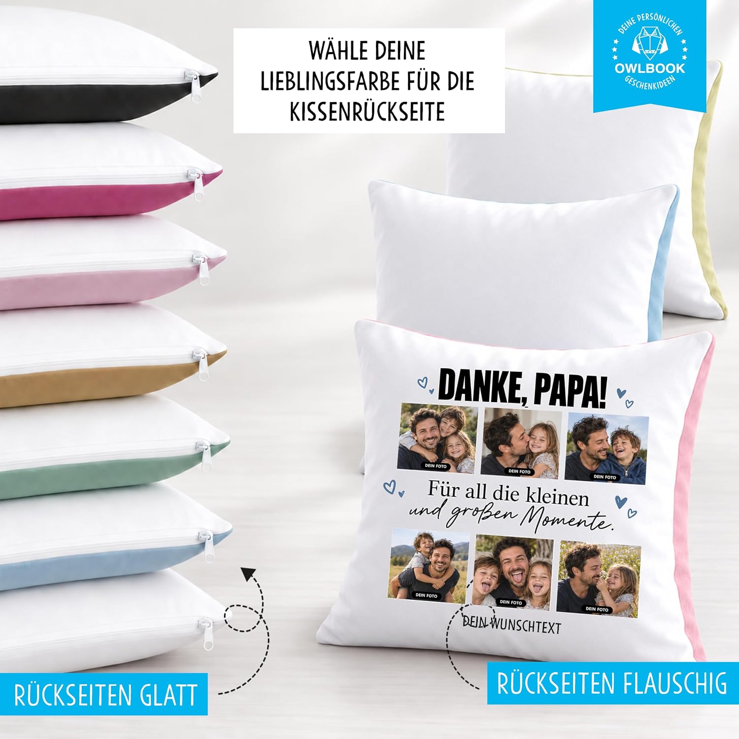 OWLBOOK® Photo Cushion for Dad with 6 Photos Design Yourself Birthday Dad – Bild 7