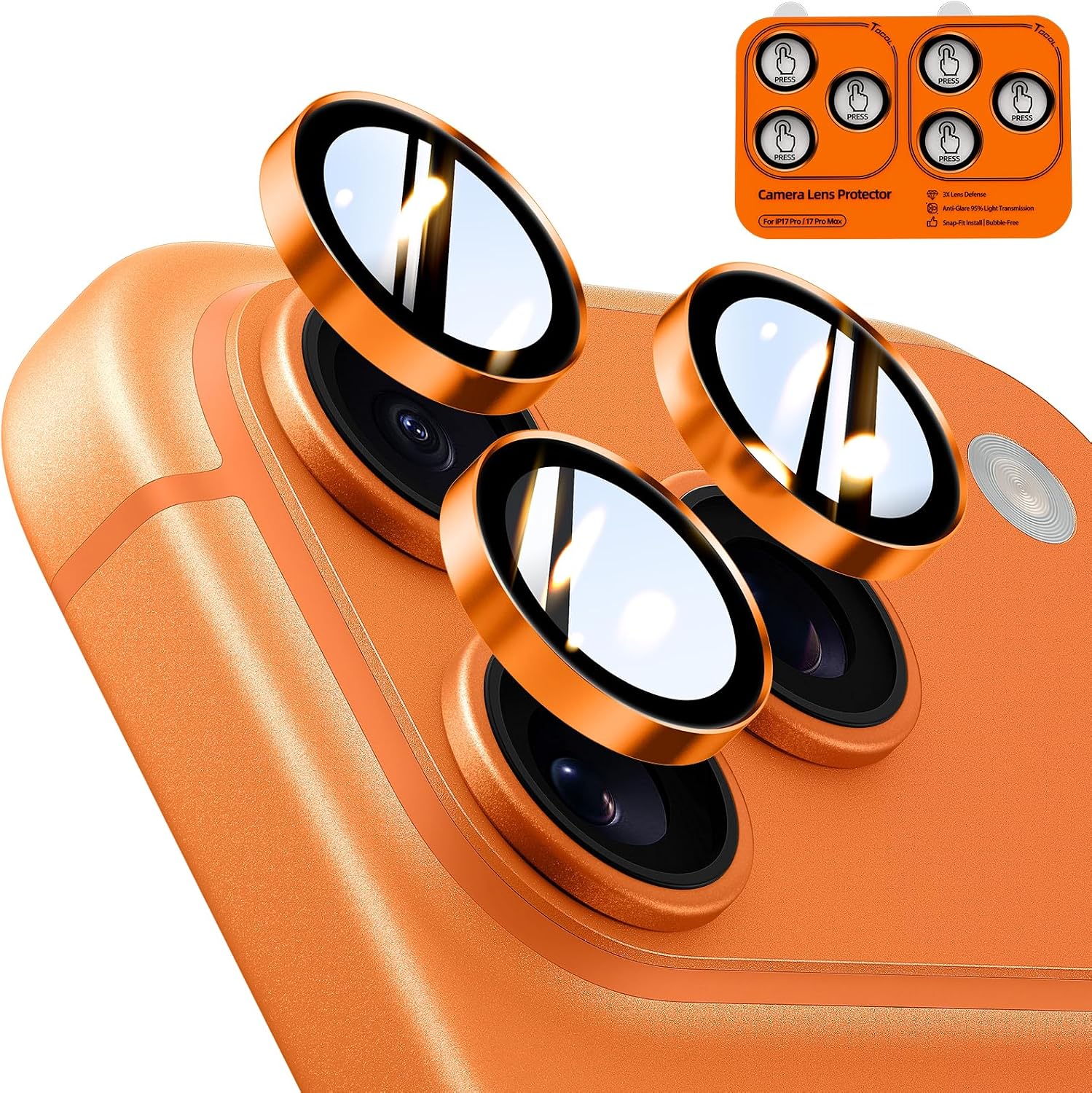 TOCOL 2 Sets for iPhone 17 Pro Camera Protector, Easy Installation, Orange