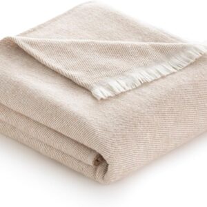 Extra Soft Cotton Blanket Stripe Pattern Multipurpose Bedspread for Sofa Bed Decorative Cover and Fular (Sand Beige, 120 x 180 cm), Beige Sand