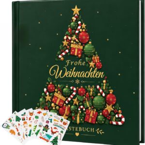 Merry Christmas – Guest Book Memory Album with Gold Embossing, 68 Blank Pages and 8 Sticker Sheets, Hardcover Memory Book for Rushing Parties, Cool Parties and Cosy Christmas Evenings