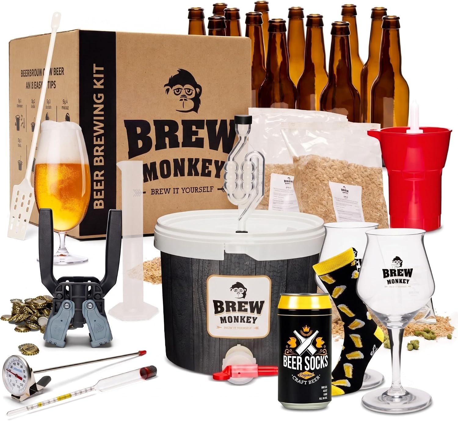 Brew Monkey Beer Brewing Set Light Blonde - Platinum Beer Brewing Set for 5 Litres of Beer, 6.4% Vol., Brew Beer Yourself, Gift for Men, Birthday Gift, Gift for Dad